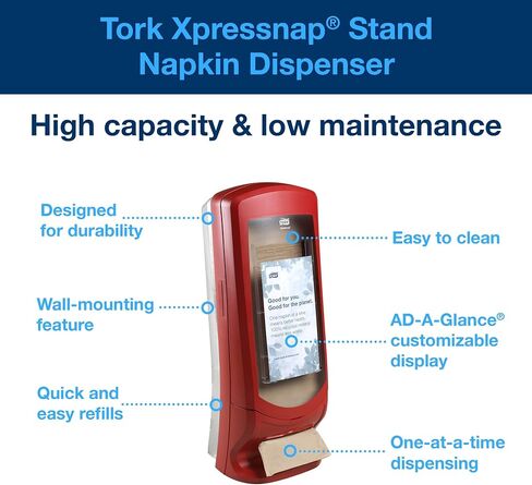 موزع المناديل الورقية Tork Xpressnap® باللون الأحمر N4، نطاق التوقيع، 24.5 بوصة × 9.25 بوصة × 9.25 بوصة، 6336000 in Saudi Arabia