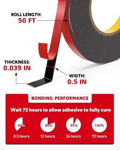 HitLights Double Sided Tape Heavy Duty, Waterproof Adhesive Mounting Tape, Strong Double Stick Foam Tape for Walls Poster Automotive Outdoor Home, 1/2 in x 600 in in Saudi Arabia