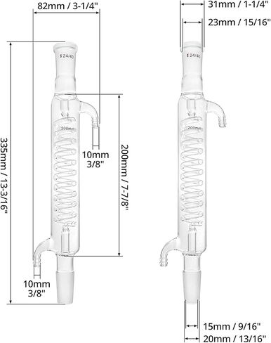 QWORK Jacket 200mm Glass Condenser with 24/40 Joint for Laboratory in Kuwait