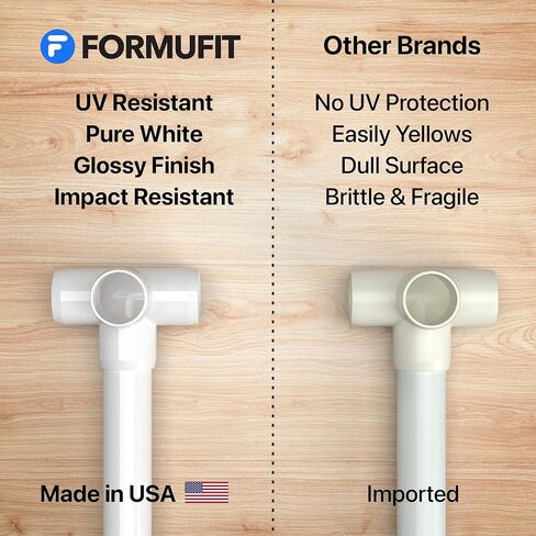 FORMUFIT 1-1/2 بوصة 4 اتجاهات من مادة PVC الملائمة للأثاث باللون الأبيض، صنع في الولايات المتحدة الأمريكية، مقاوم للأشعة فوق البنفسجية، مقاوم للصدمات، قطر المقبس الفعلي 1.900 بوصة، (4 عبوات) - F1124WT-WH-4 in Saudi Arabia