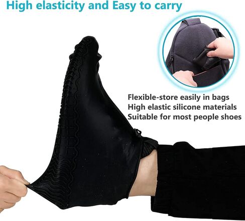 Shoe Covers, Thickened Soles Waterproof Silicone Shoe cover, Reusable Overshoes with Zipper, apply to Rainy and Snowy Outdoors Garden etc, Rain Boots for Men Women Kid in Saudi Arabia