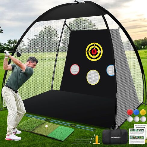 Golf Net, Golf Practice Net and Mat for Backyard Driving, 10x7ft Golf Hitting Net with Golf Alignment Sticks, Quick Setup Indoor/Outdoor Chipping Net/Swing Golf Nets, Golf Accessories for Men in Kuwait