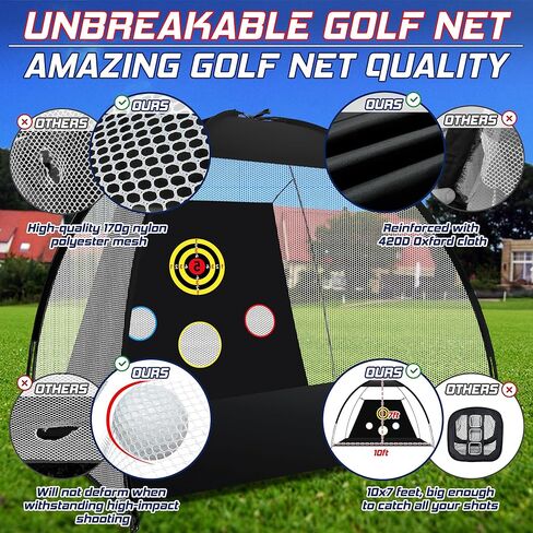 Golf Net, Golf Practice Net and Mat for Backyard Driving, 10x7ft Golf Hitting Net with Golf Alignment Sticks, Quick Setup Indoor/Outdoor Chipping Net/Swing Golf Nets, Golf Accessories for Men in Kuwait