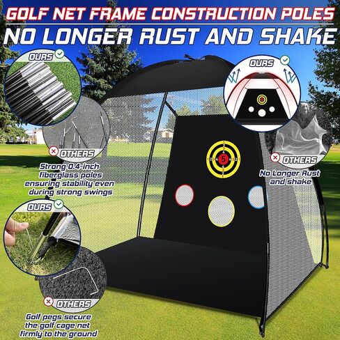 Golf Net, Golf Practice Net and Mat for Backyard Driving, 10x7ft Golf Hitting Net with Golf Alignment Sticks, Quick Setup Indoor/Outdoor Chipping Net/Swing Golf Nets, Golf Accessories for Men in Kuwait