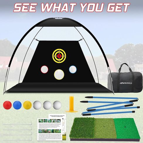 Golf Net, Golf Practice Net and Mat for Backyard Driving, 10x7ft Golf Hitting Net with Golf Alignment Sticks, Quick Setup Indoor/Outdoor Chipping Net/Swing Golf Nets, Golf Accessories for Men in Kuwait