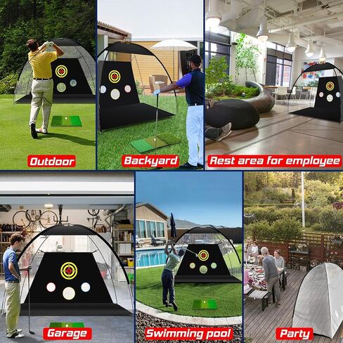 Golf Net, Golf Practice Net and Mat for Backyard Driving, 10x7ft Golf Hitting Net with Golf Alignment Sticks, Quick Setup Indoor/Outdoor Chipping Net/Swing Golf Nets, Golf Accessories for Men in Kuwait