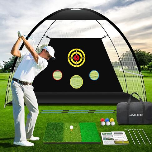 Golf Net, Golf Practice Net and Mat for Backyard Driving, 10x7ft Golf Hitting Net with Golf Alignment Sticks, Quick Setup Indoor/Outdoor Chipping Net/Swing Golf Nets, Golf Accessories for Men in Kuwait