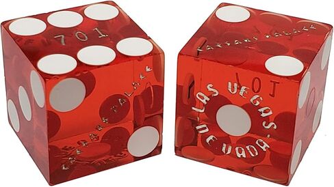 19mm Craps Dice Pair Matching Serial Numbers - Authentic Las Vegas Casino Table-Played Dice (Caesar's Palace (Red Polished)) in Saudi Arabia