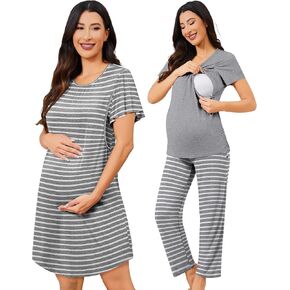 SWOMOG 3PCS Maternity Nursing Nightgown & Pajamas Set Short Sleeve Pjs for Breastfeeding Hospital Pregnancy Lounge Sets in Saudi Arabia