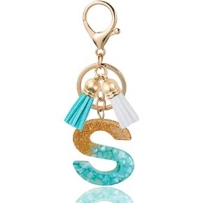 Initial Letter Keychain Cute Resin with 2 PU Tassel, Letter Keychain for Backpack Charms, Initial Keychains for Women in Kuwait