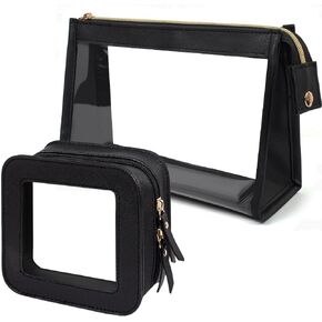 2 Pcs Clear Makup Bag Set, Small Travel Cosmetic Case Waterproof Clear Cosmetic Bags with Zipper Cute Make Up Bag Pouch Mini Car Essentials for Women Travel Car Organizer (White Set) in Kuwait