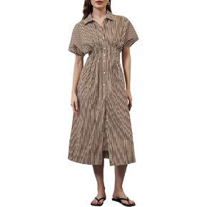 نساء مخطط لأسفل فساتين ماكسي مطوية بنية in Kuwait