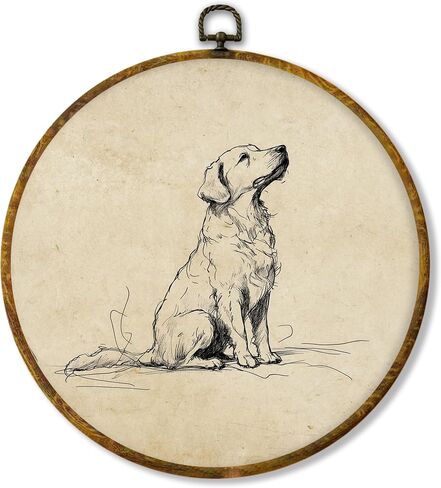 شيفيودي الكلب المحايدة القماش ديكور جدار الفن ، ديكور جدار Rustic Golden Retriever ، رسم أسود وأبيض الكلب الرسم الجولة معلق المطبوعات الزخارف لحمام المزرعة 10 "x10" in Kuwait