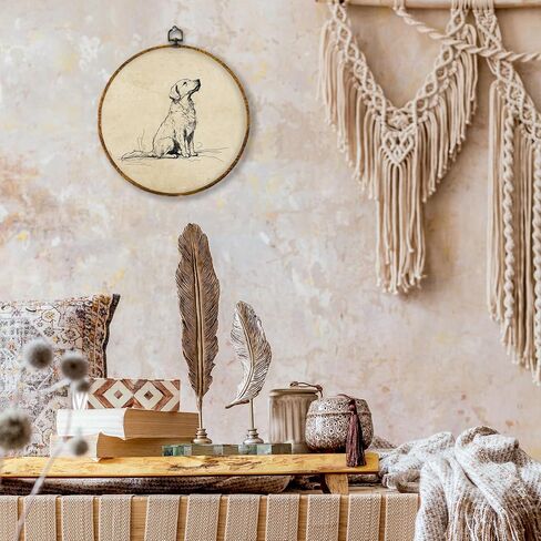 شيفيودي الكلب المحايدة القماش ديكور جدار الفن ، ديكور جدار Rustic Golden Retriever ، رسم أسود وأبيض الكلب الرسم الجولة معلق المطبوعات الزخارف لحمام المزرعة 10 "x10" in Kuwait