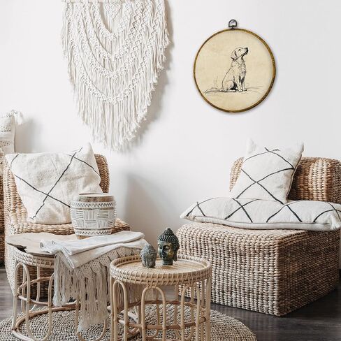 شيفيودي الكلب المحايدة القماش ديكور جدار الفن ، ديكور جدار Rustic Golden Retriever ، رسم أسود وأبيض الكلب الرسم الجولة معلق المطبوعات الزخارف لحمام المزرعة 10 "x10" in Kuwait