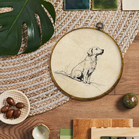 شيفيودي الكلب المحايدة القماش ديكور جدار الفن ، ديكور جدار Rustic Golden Retriever ، رسم أسود وأبيض الكلب الرسم الجولة معلق المطبوعات الزخارف لحمام المزرعة 10 "x10" in Kuwait