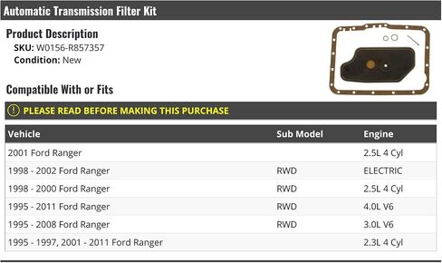 Automatic Transmission Filter Kit - Compatible with 1995-2011 Ford Ranger RWD in Saudi Arabia
