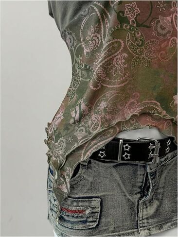 Shenhe Women's Boho Halter Crop Tops Olcyfeless Usymmetrical Sheer Cami Top Summer Dismal Camisole in Kuwait