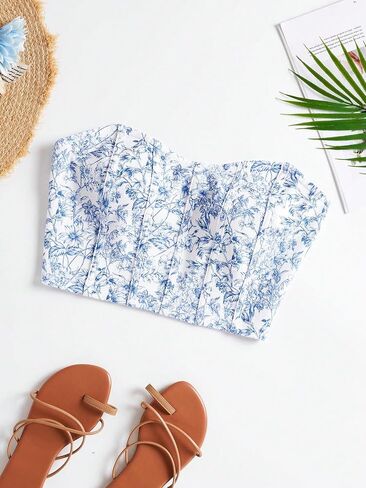 Shenhe Women's Ditsy Ditsy Ploral Printlesslesslessless Bandeau Tube Tube Top محصول in Kuwait