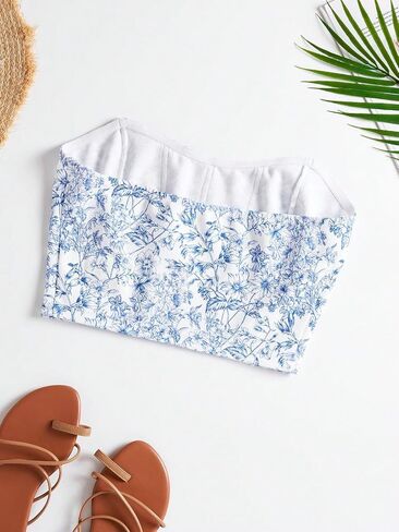 Shenhe Women's Ditsy Ditsy Ploral Printlesslesslessless Bandeau Tube Tube Top محصول in Kuwait