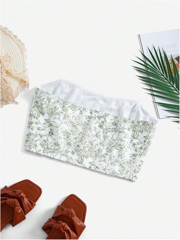 Shenhe Women's Ditsy Ditsy Ploral Printlesslesslessless Bandeau Tube Tube Top محصول in Saudi Arabia