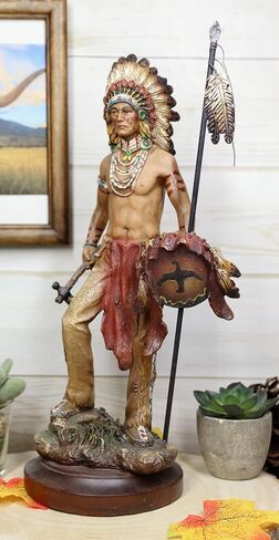 Ebros Gift Battle Battle Path War Path American American Indian Warrior Tribal Head With Battle Cyper Comming Fox and Shield تمثال كديكور المنزل النحت التراث الثقافي تمثال للتراث الثقافي in Saudi Arabia