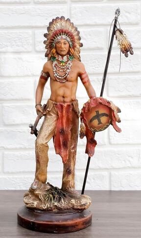 Ebros Gift Battle Battle Path War Path American American Indian Warrior Tribal Head With Battle Cyper Comming Fox and Shield تمثال كديكور المنزل النحت التراث الثقافي تمثال للتراث الثقافي in Saudi Arabia
