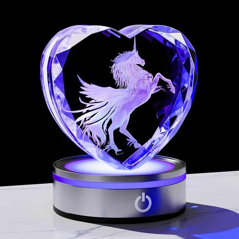 هدايا Qianwei Unicorn للنساء ثلاثي الأبعاد القلب الكريستال - ليزر يونيكورن ديكور زجاجية حيوانات يونيكورن التماثل in Kuwait
