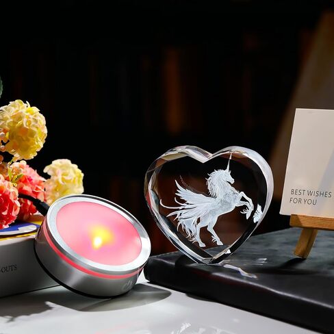 هدايا Qianwei Unicorn للنساء ثلاثي الأبعاد القلب الكريستال - ليزر يونيكورن ديكور زجاجية حيوانات يونيكورن التماثل in Kuwait