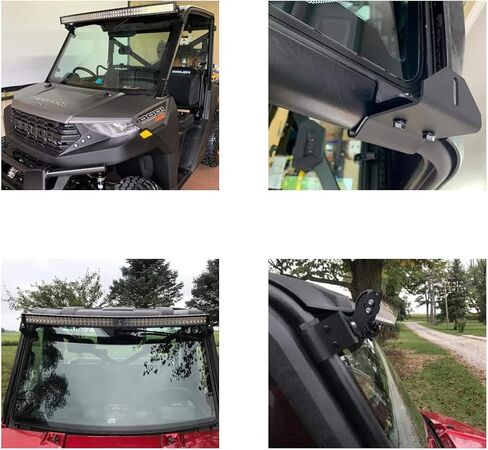 Upper Roof 50 Inch Curved Straight Light Bar Windshield Pro-fit Cage Mounting Brackets for Polaris Ranger 500 570 900 1000 Crew EV XP, No Need Drilling in Saudi Arabia
