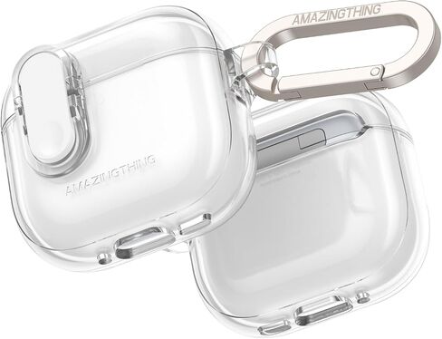 Transparent Case for AirPods 4, Anti Yellowing TPU Compatible with AirPods 4 Case Cover with Secure Switch Closure, Metal Carabiner Included, Clear Blue in Saudi Arabia
