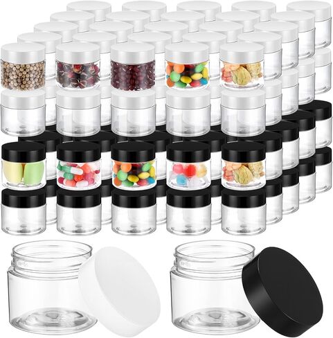 Meanplan 100 Pcs 2 oz Plastic Container Jars Clear Round Cosmetic Container with Lids, Plastic Jars with Screw Lids for Travel Storage, Kitchen Use, DIY Crafts(Black, White,PP) in Saudi Arabia