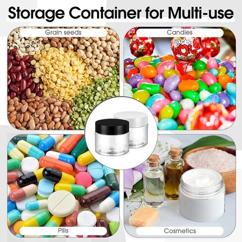 Meanplan 100 Pcs 2 oz Plastic Container Jars Clear Round Cosmetic Container with Lids, Plastic Jars with Screw Lids for Travel Storage, Kitchen Use, DIY Crafts(Black, White,PP) in Saudi Arabia