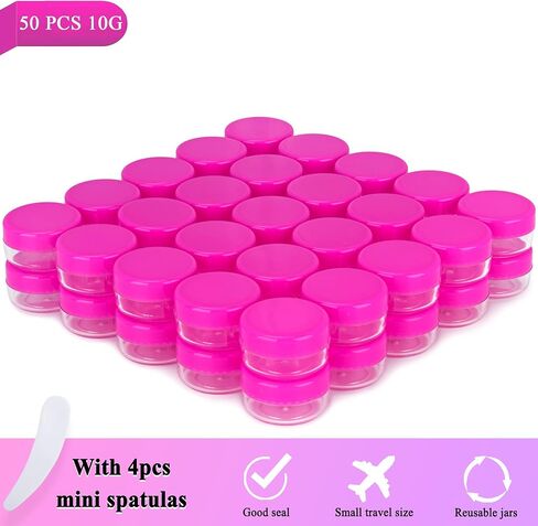 25PCS 10 Gram Sample Containers, 10ml Empty Jars with Lids, Small Cosmetic Containers, Mini Sample Jars with 2PCS Mini Spatulas for Make Up, Oils, Lotion, Powder, Paint, Jewelry, Lip Balms(Black Lid) in Kuwait