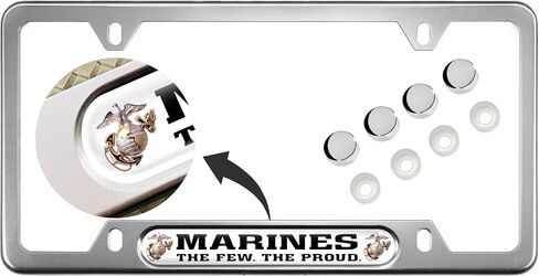 [Officially Licensed USMC Product] - USA Patriotic Anodized Aluminum Thin Top | Narrow Top Car License Plate Frame with U.S. Marines The Few The Proud Insert with Free caps - Black in Saudi Arabia