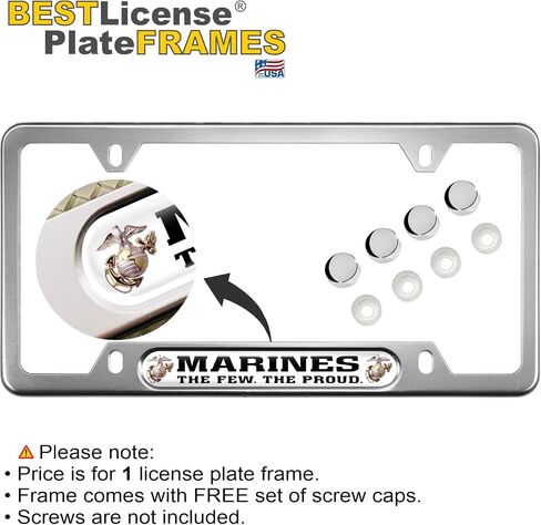 [Officially Licensed USMC Product] - USA Patriotic Anodized Aluminum Thin Top | Narrow Top Car License Plate Frame with U.S. Marines The Few The Proud Insert with Free caps - Black in Saudi Arabia