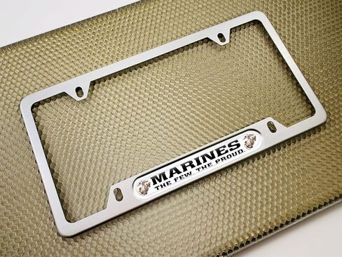 [Officially Licensed USMC Product] - USA Patriotic Anodized Aluminum Thin Top | Narrow Top Car License Plate Frame with U.S. Marines The Few The Proud Insert with Free caps - Black in Saudi Arabia