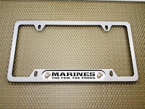 [Officially Licensed USMC Product] - USA Patriotic Anodized Aluminum Thin Top | Narrow Top Car License Plate Frame with U.S. Marines The Few The Proud Insert with Free caps - Black in Saudi Arabia