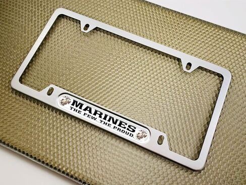 [Officially Licensed USMC Product] - USA Patriotic Anodized Aluminum Thin Top | Narrow Top Car License Plate Frame with U.S. Marines The Few The Proud Insert with Free caps - Black in Saudi Arabia