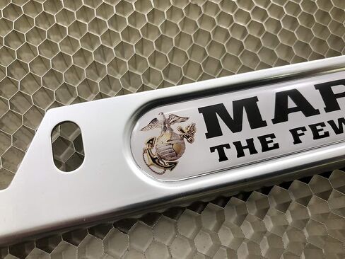 [Officially Licensed USMC Product] - USA Patriotic Anodized Aluminum Thin Top | Narrow Top Car License Plate Frame with U.S. Marines The Few The Proud Insert with Free caps - Black in Saudi Arabia