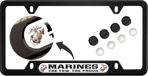 [منتج USMC مرخص رسميًا] - الولايات المتحدة الأمريكية القميص الرقيق للألومنيوم الوطني | إطار لوحة رخصة السيارة الضيقة مع مشاة البحرية الأمريكية القلة من إدراج الفخر مع أغطية مجانية - أسود in Kuwait