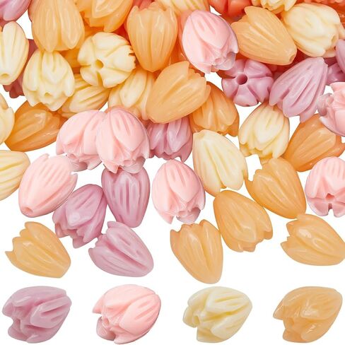 1 Box 100Pcs 4 Colors Acrylic Flower Beads Jasmine Flower Beads Coral Shell Dyed Synthetic 3d carved Cute Loose Beads Flowers for Jewelry Making Beading Supplies DIY Bracelet Necklace Earring in Saudi Arabia