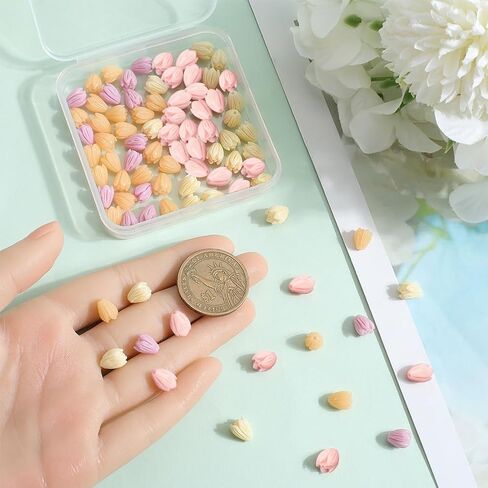 1 Box 100Pcs 4 Colors Acrylic Flower Beads Jasmine Flower Beads Coral Shell Dyed Synthetic 3d carved Cute Loose Beads Flowers for Jewelry Making Beading Supplies DIY Bracelet Necklace Earring in Saudi Arabia