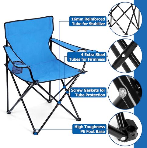 Leonyo Folding Camping Chairs, Portable Outdoor Lawn Chairs for Adults with Carrying Bag for Outside Fishing, Hiking & Festivals, Black in Saudi Arabia