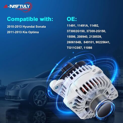 Alternator Fits for Hyundai Sonata 2010 2011 2012 2013, Kia Optima 2011-2013, 2.4L, 110Amp, High Output Alternator Replacement 11491, 15598, 208940, 2138539, 2606184B (All New) in Saudi Arabia