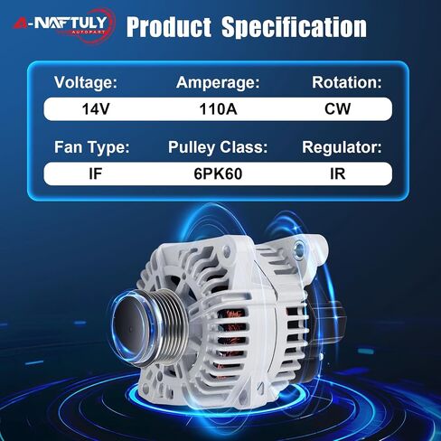 Alternator Fits for Hyundai Sonata 2010 2011 2012 2013, Kia Optima 2011-2013, 2.4L, 110Amp, High Output Alternator Replacement 11491, 15598, 208940, 2138539, 2606184B (All New) in Saudi Arabia