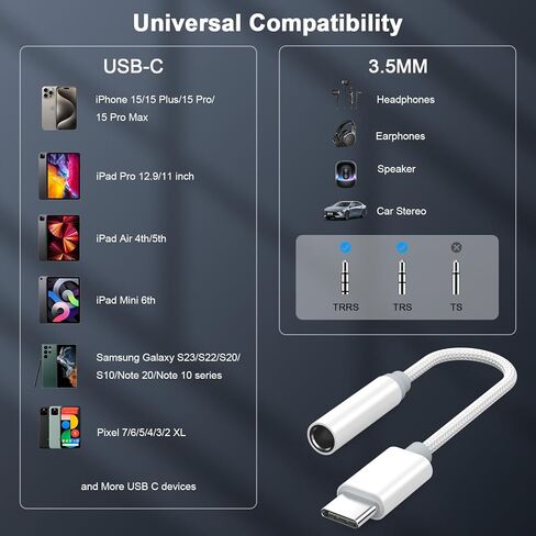 USB C إلى 3.5 ملم محول مقبس سماعة سماعات الرأس ، 2 حزمة USB من النوع C إلى AUX AUX AUDIO DONGLE CABLE COLL متوافق مع iPhone 16/16 Plus/16 Pro/16 Pro Max/15/15 Plus/15 Pro/15 Pro Max ، iPad Pro ، Galaxy ، Pixel in Kuwait