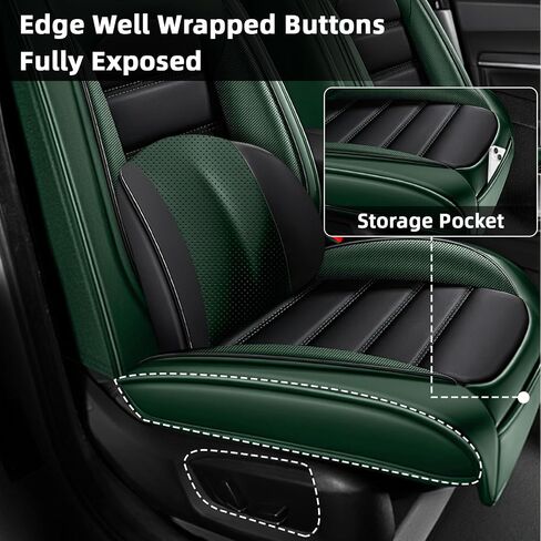Car Seat Cover Fit for RAM Promaster City 2015-2024,Compatible Airbag Non-Slip Waterproof Seat Cover,Car Seat Protector Premium Interior (Luxury 2 Seats,Black Green) in Kuwait