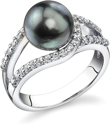 The Pearl Source Tahitian South Sea Cultured Pearl Ring for Women, Tessa Ring in Black with Sterling Silver and Crystals in Saudi Arabia