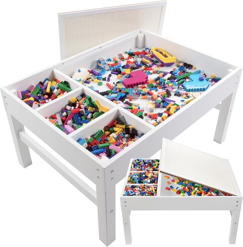 طاولة تشغيل البناء من الطوب W 4 مقصورات تخزين و 1000 طوب قوس قزح - بناء ومكدس قطع كتلة على شبكة اللوحات الطاولة المتوافقة مع LEGO - لعبة ممتعة للأطفال ، 3+ هدية in Kuwait